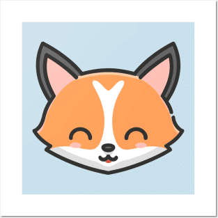 Cute Kawaii Fox Face Illustration Posters and Art